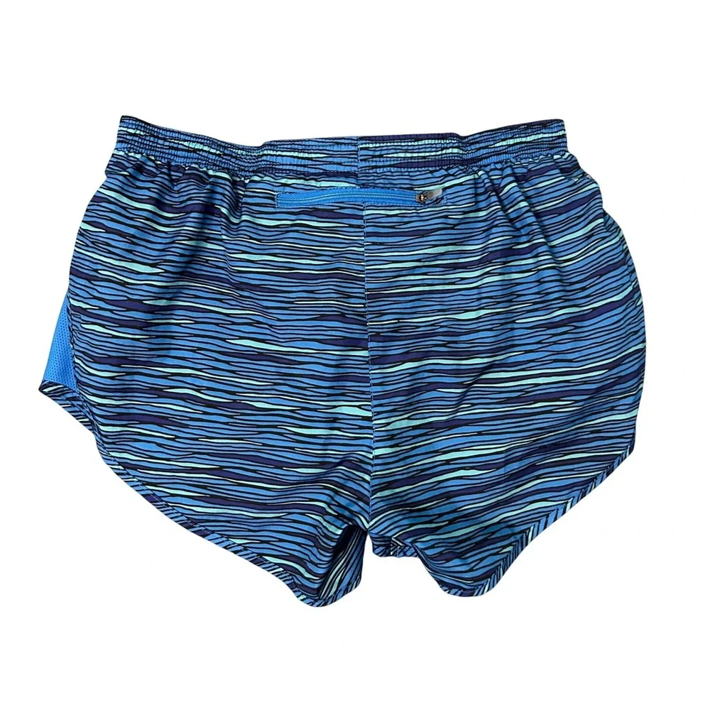 Nike Dri-Fit Tempo Womens Small Blue Striped Running Shorts Zip Pocket